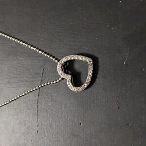 Silver Tone Rhinestone Open Heart Pendant Statement Necklace